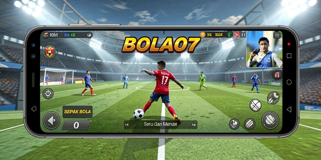 Tampilan gameplay BOLA07 saat pertandingan sepak bola berlangsung.