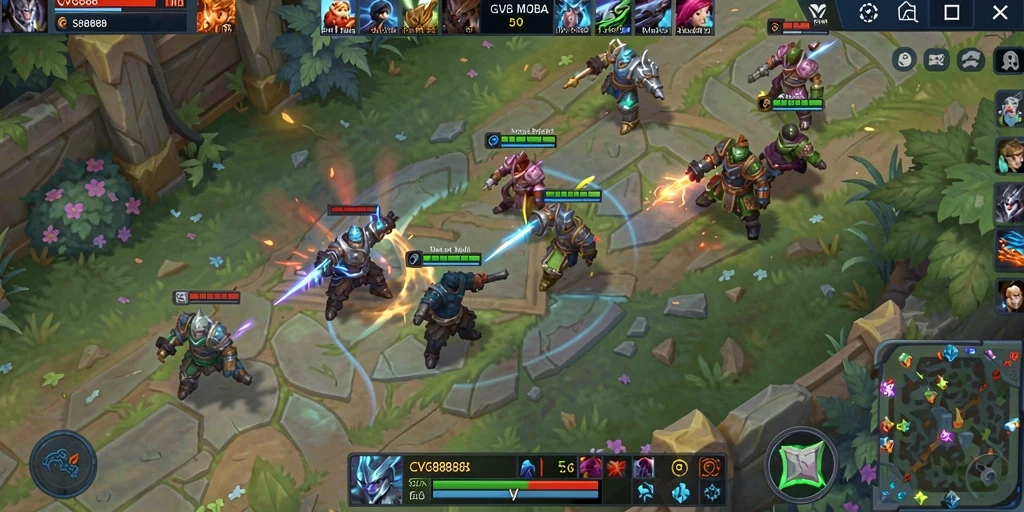 Screenshot gameplay CVG8888 menampilkan aksi seru di arena MOBA.