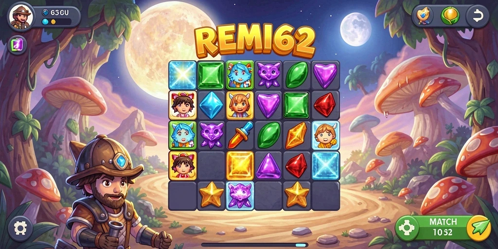 Tampilan gameplay seru di REMI62, ajak teman untuk bermain.