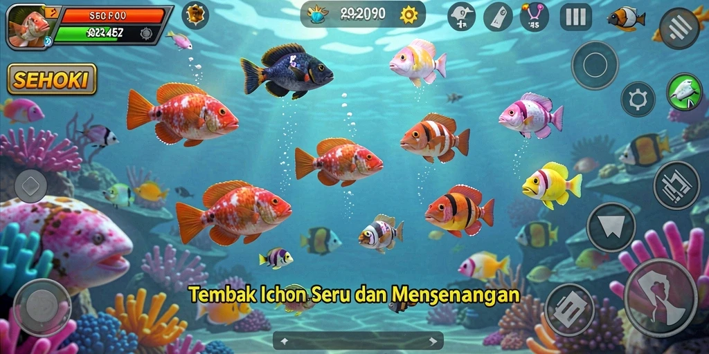 Tampilan gameplay seru dalam game Tembak Ikan SEHOKI.