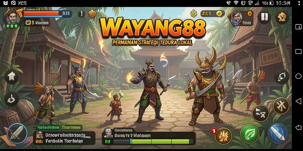 Tampilan menarik yang menampilkan karakter wayang dalam pertempuran.